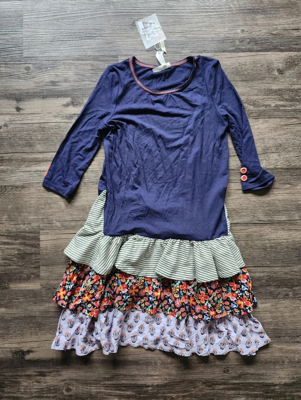 NWT Matilda Jane 435 Night Falls Mixed Print Navy Tiered Floral Ruffle Dress